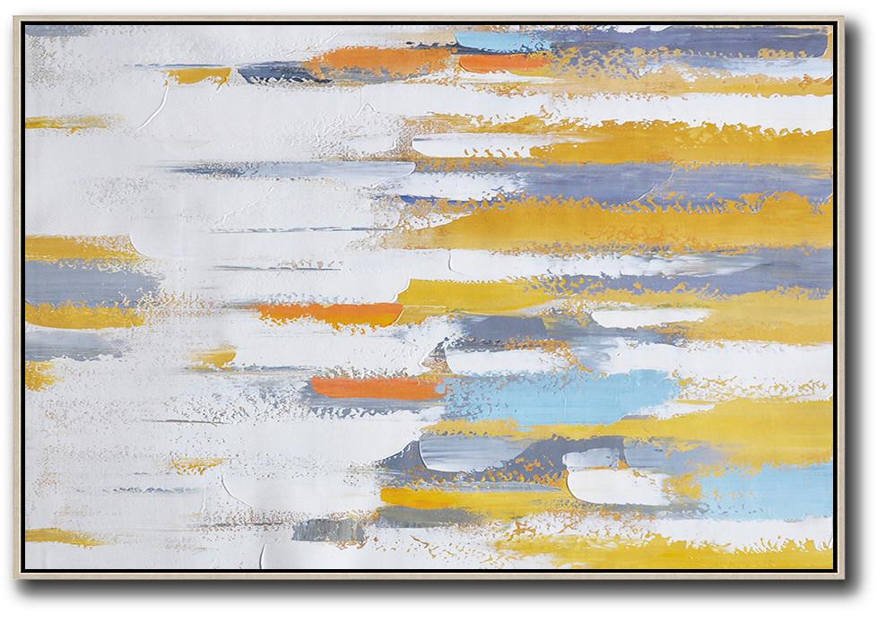 Large Modern Abstract Painting,Oversized Horizontal Contemporary Art,Extra Large Artwork,White ,Grey,Yellow,Orange.etc